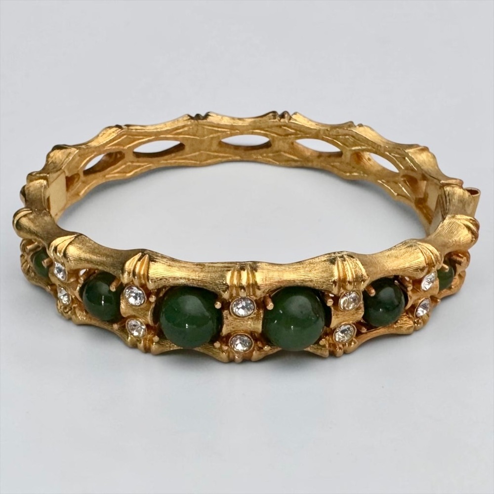 Camrose Kross JBK Jackie Kennedy Faux Jade Crystal Bamboo Bracelet Vintage